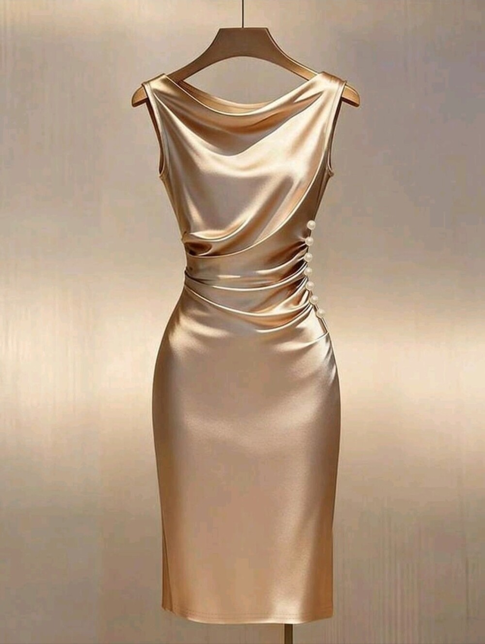Franclia Satin Cowl Neck Sleeveless Fitted Dress